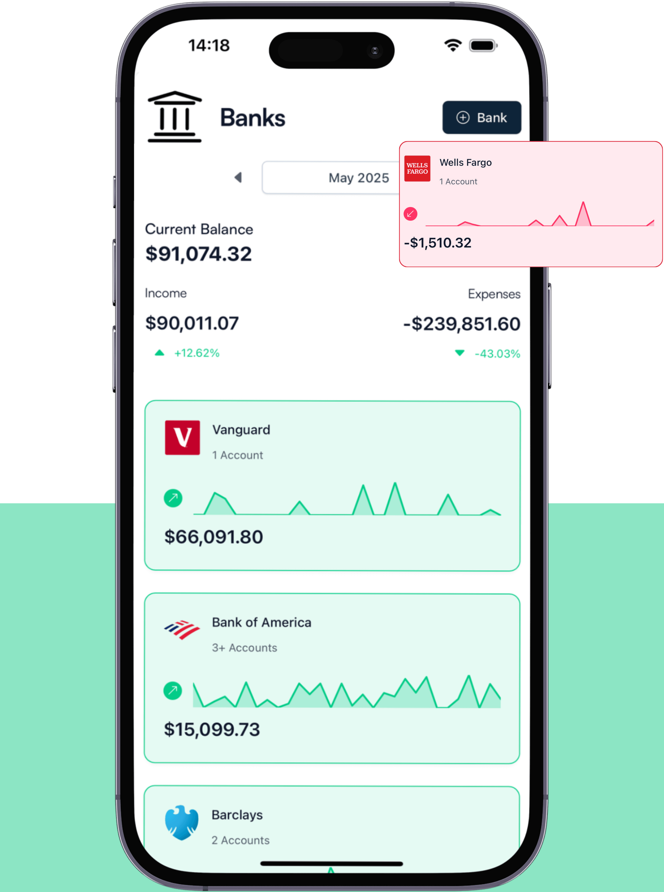 screenshot showing all bank accounts in one place
