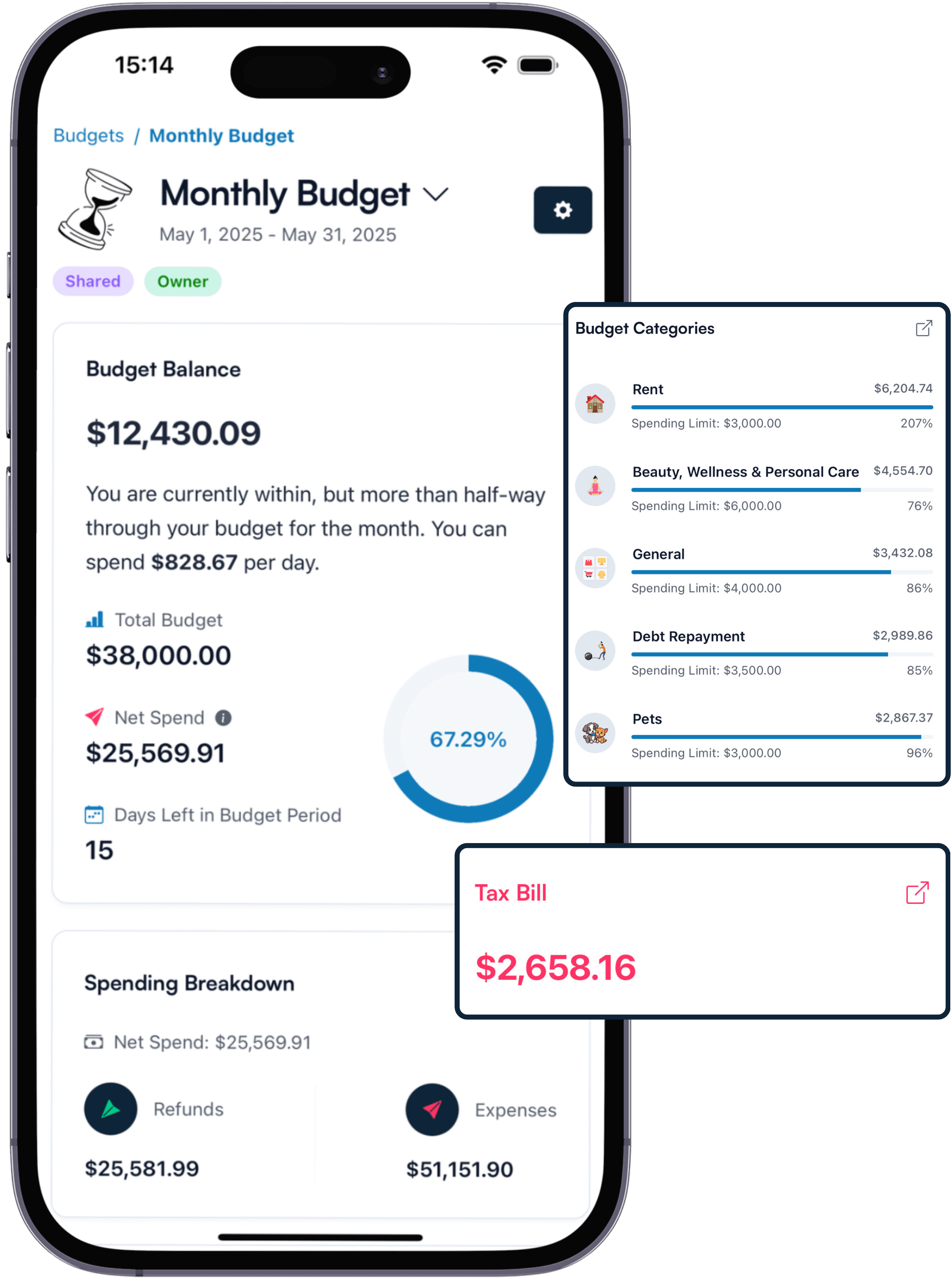 screenshot showing the budget tab on Koody