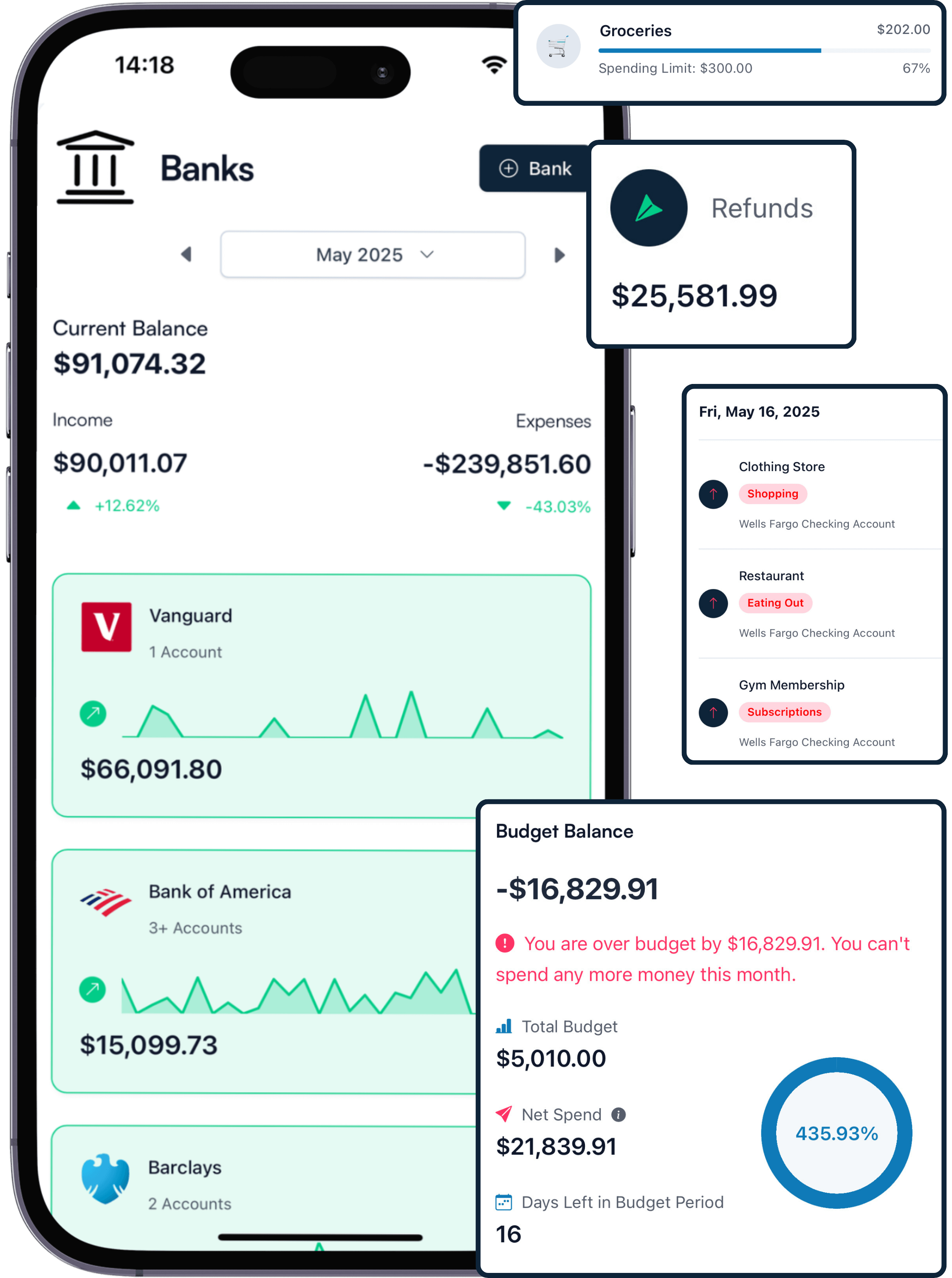 screenshot of Koody's banks tab