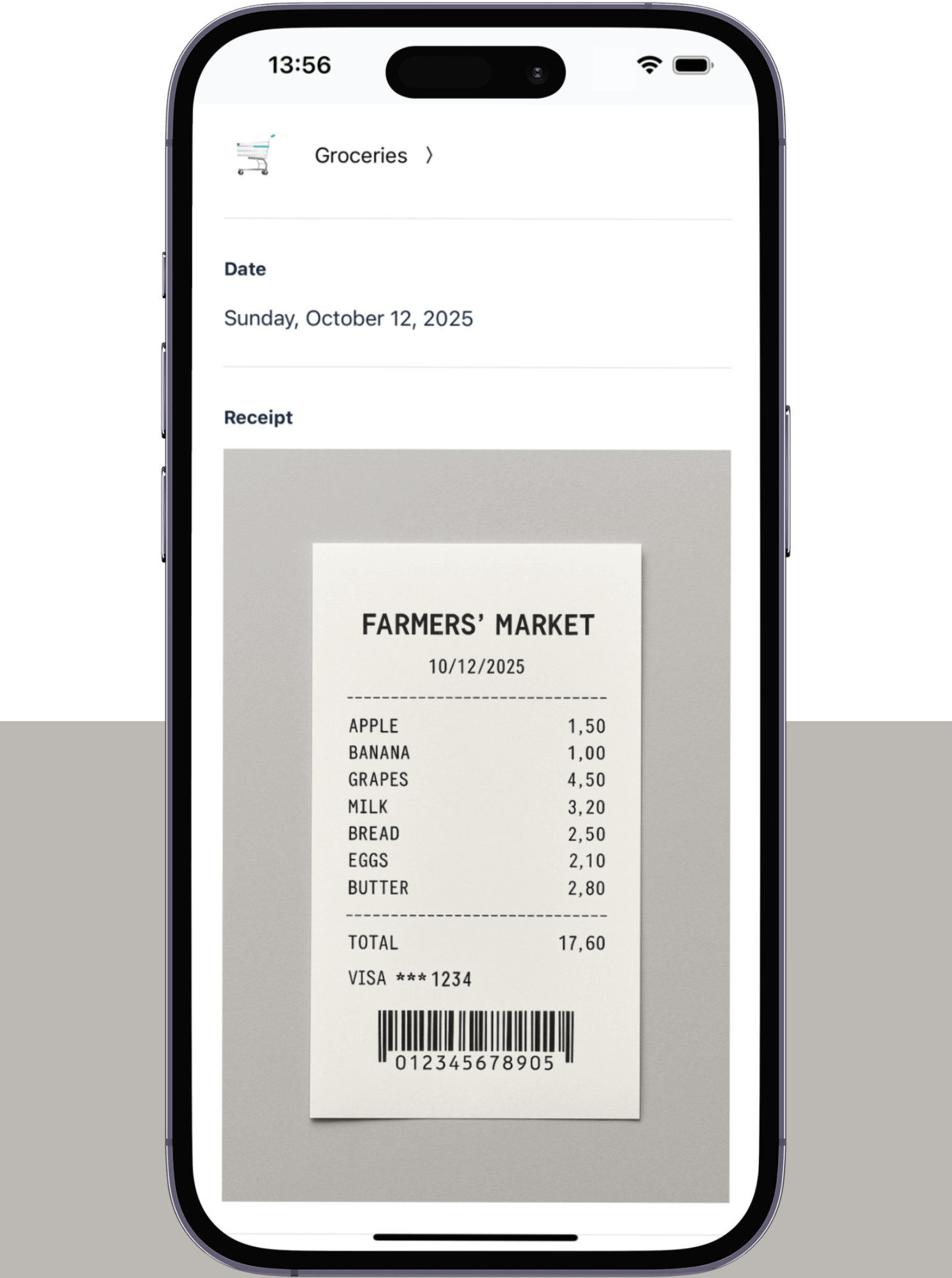 screenshot showing the receipt upload feature on Koody