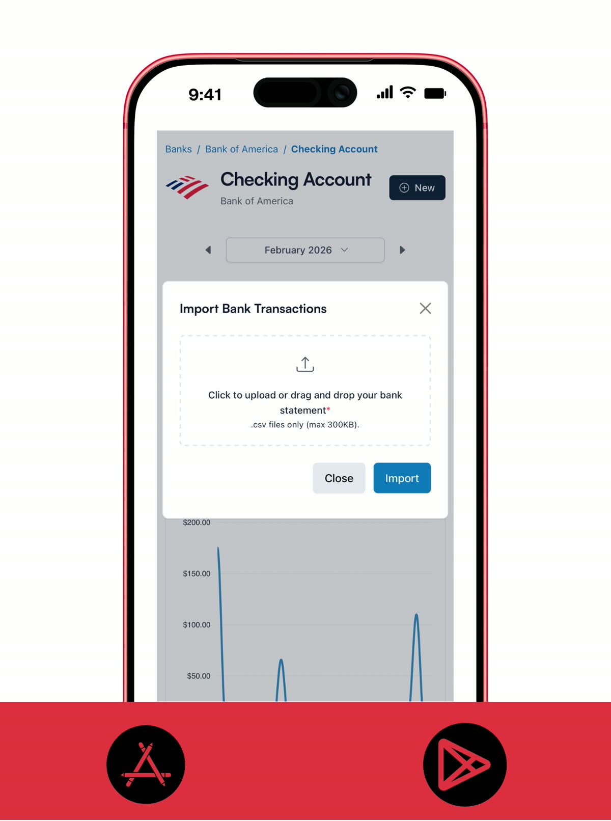 Koody import review screen showing imported transactions with categories and editable rows